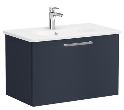 Root Flat Washbasin Unit 80cm, Matt Dark Blue, with drawer