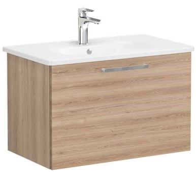 Root Flat Washbasin Unit & Basin 80cm, Natural Oak, with drawer