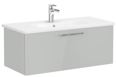 Root Flat Washbasin Unit 100cm, High Gloss Pearl Grey, with drawer
