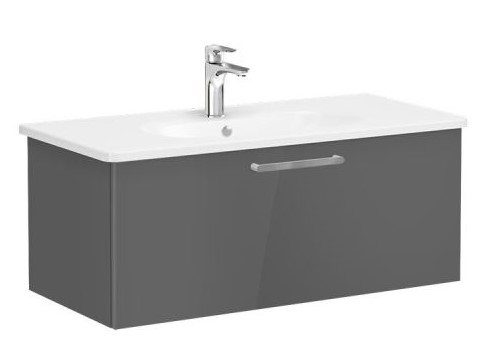 Root Flat Washbasin Unit 100cm, Cordoba, High Gloss Anthracite with drawer