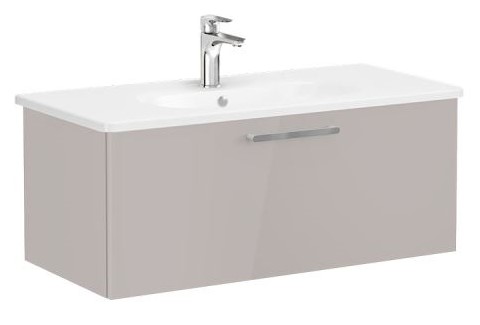 Root Flat Washbasin Unit 100cm, Cordoba, High Gloss Sahara Beige with drawer