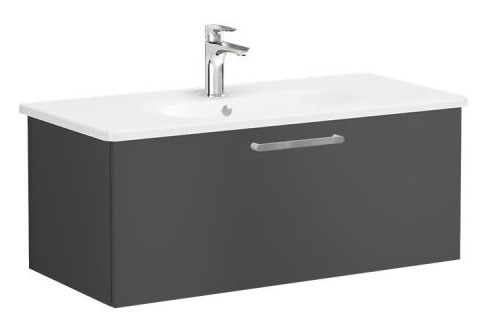 Root Flat Washbasin Unit 100cm, Matt Storm Grey, with drawer