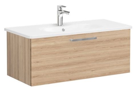 Root Flat Washbasin Unit 100cm, Natural Oak, with drawer