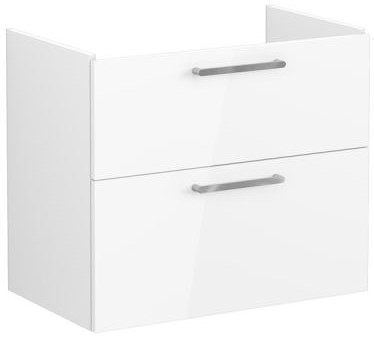 Root Flat Washbasin Unit 80cm, High Gloss White, with two drawers