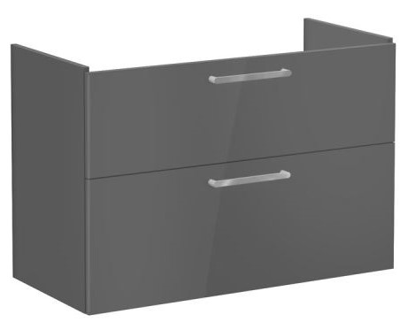 Root Flat Washbasin Unit 100cm, High Gloss Anthracite, with two drawers