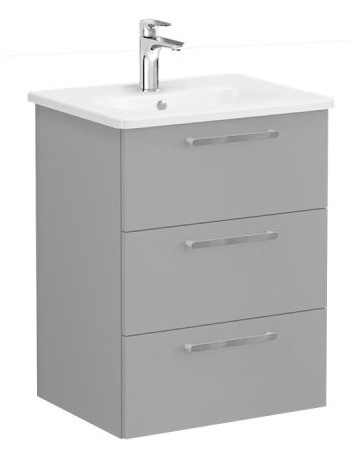 Root Flat Washbasin Unit & Basin 60cm, Matt Rock Grey, with three drawers