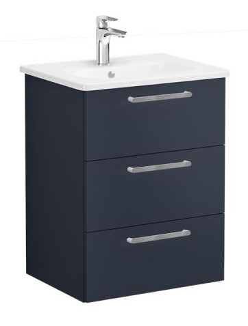 Root Flat Washbasin Unit & Basin 60cm, Matt Dark Blue, with three drawers