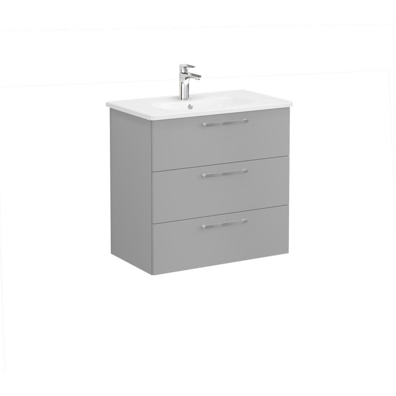 Root Flat Washbasin Unit 80cm, Matt Rock Grey, with three drawers