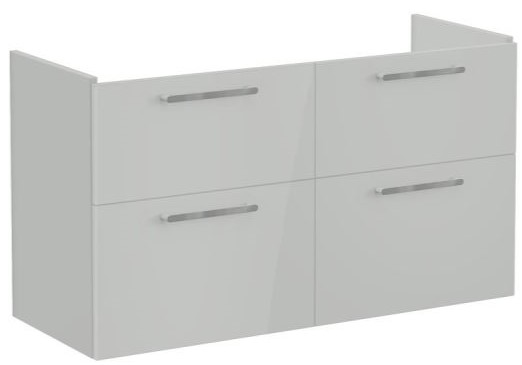 Root Flat Washbasin Unit 120cm, High Gloss Pearl Grey, with four drawers