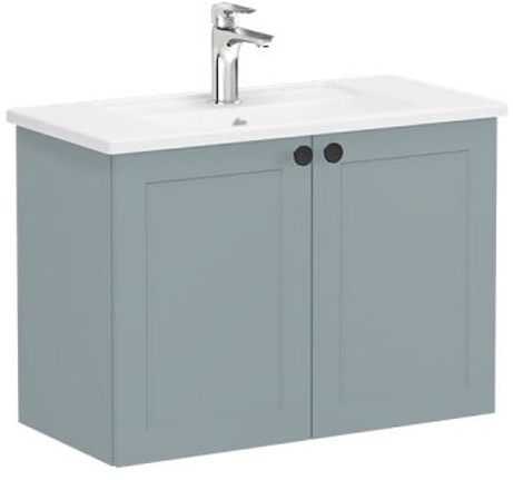 Vitra Root Classic Washbasin Unit 2 doors, compact, 80cm Matt Fjord Green