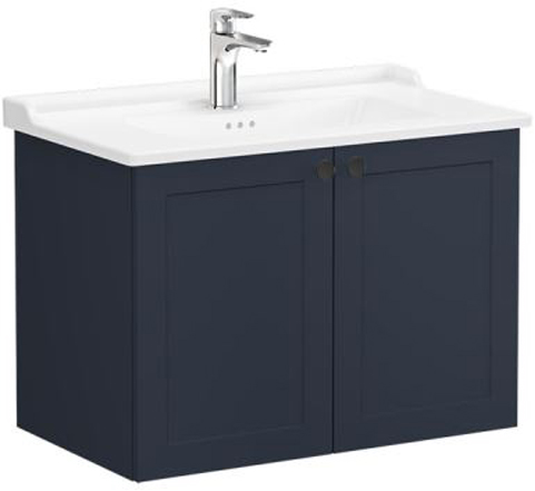 Vitra Root Classic Washbasin Unit 80cm 2 Door Matt Dark Blue