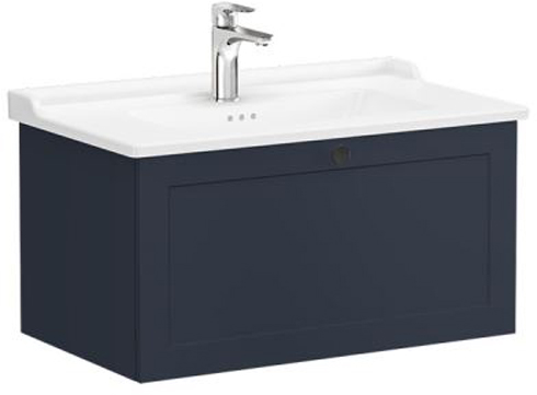Vitra Root Classic Washbasin Unit 80cm 1 Drawer Matt Dark Blue