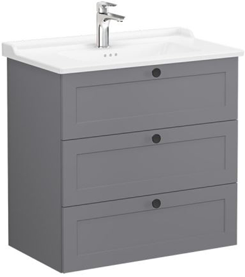Vitra Root Classic Washbasin Unit 80cm 3 Drawers Matt Grey