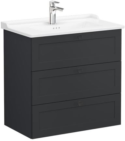 Vitra Root Classic Washbasin Unit 80cm 3 Drawers Matt Graphite