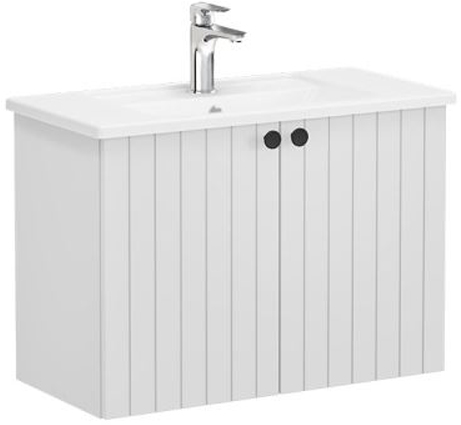 Vitra Root Groove Washbasin Unit 80cm, compact, Matt Light Grey, with doors