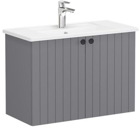 Vitra Root Groove Washbasin Unit & Basin with doors, compact, 80cm Matt Grey