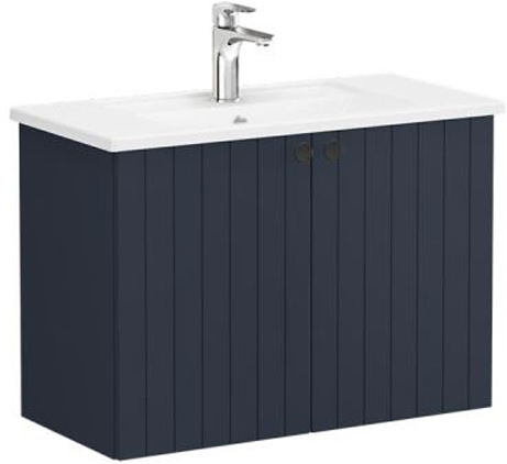 Vitra Root Groove Washbasin Unit with doors, compact, 80cm Matt Dark Blue