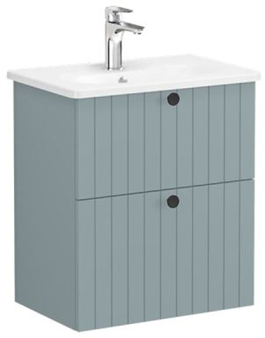 Vitra Root Groove Washbasin Unit & Basin with 2 drawers, compact, 60cm Matt Fjord Green
