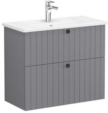 Vitra Root Groove Washbasin Unit & Basin with 2 drawers, compact, 80cm Matt Grey