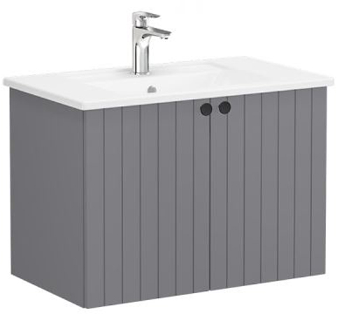 Vitra Root Groove Washbasin Unit & Basin with doors, 80cm Matt Grey
