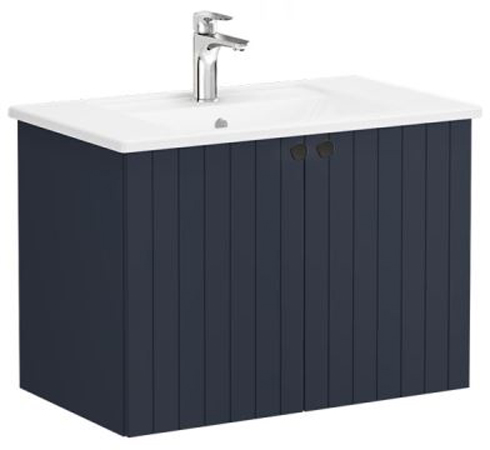 Vitra Root Groove Washbasin Unit & Basin with doors, 80cm Matt Dark Blue