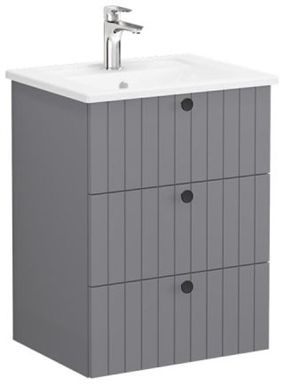 Vitra Root Groove Washbasin Unit with 3 drawers, 60cm Matt Grey