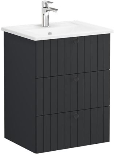 Vitra Root Groove Washbasin Unit with 3 drawers, 60cm Matt Graphite