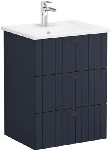 Vitra Root Groove Washbasin Unit with 3 drawers, 60cm Matt Dark Blue