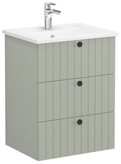 Vitra Root Groove Washbasin Unit with 3 drawers, 60cm Matt Retro Green