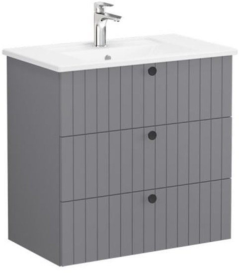 Vitra Root Groove Washbasin Unit with 3 drawers, 80cm Matt Grey