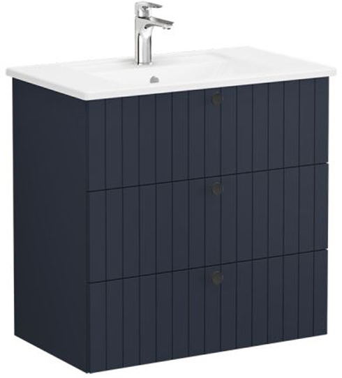 Vitra Root Groove Washbasin Unit with 3 drawers, 80cm Matt Dark Blue