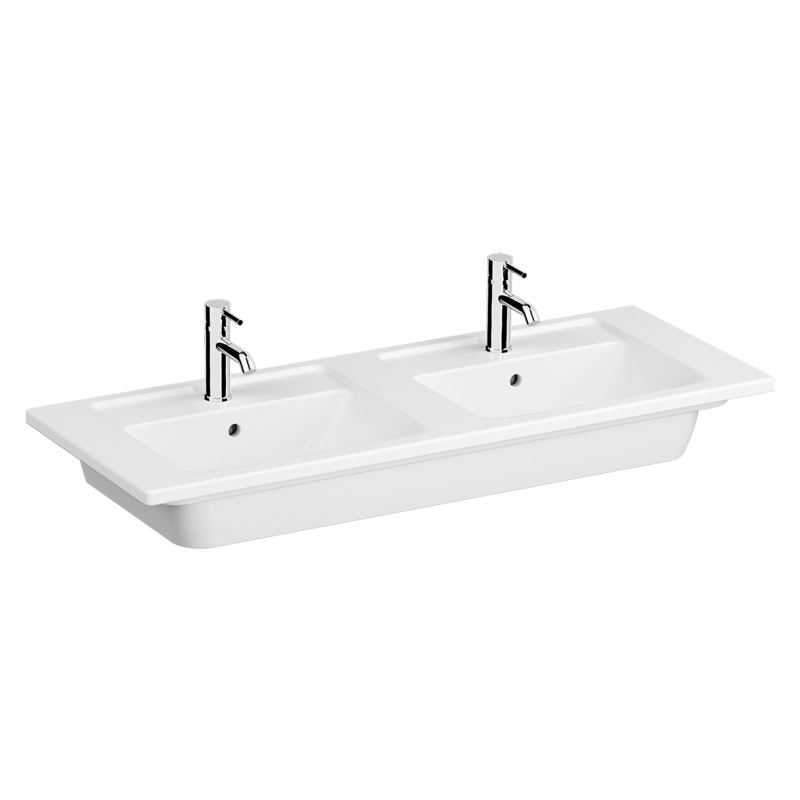 Integra Vanity Double Washbasin Two Tap Holes, With Overflow Hole, 120 cm, White
