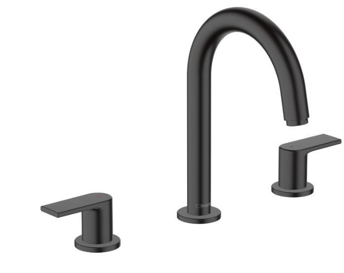 Vernis Shape 3-hole basin mixer with pop-up waste set - Matt Black