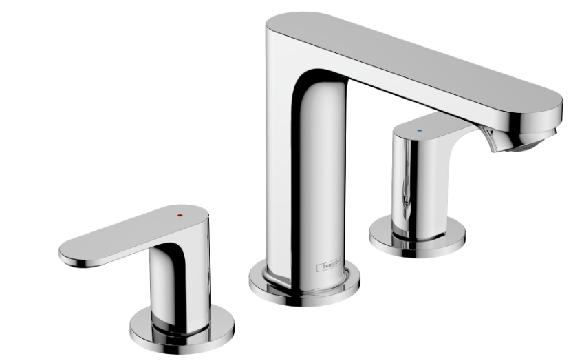 Rebris S 3-hole basin mixer 110 with pop-up waste set - Chrome