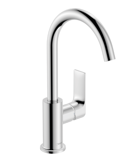 Rebris E Single lever basin mixer 210 with swivel spout and pop-up waste set - Chrome