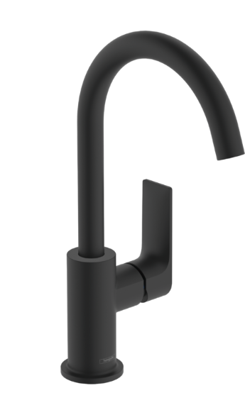 Rebris E Single lever basin mixer 210 with swivel spout and pop-up waste set - Matt Black