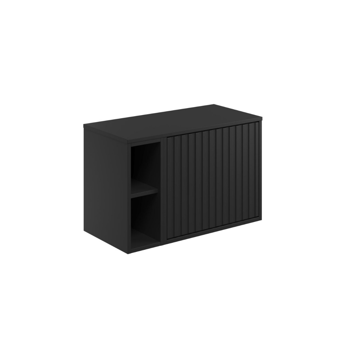 Allisa 800 Cabinet with Open Storage (Fluted Door Design) - Matte Black 