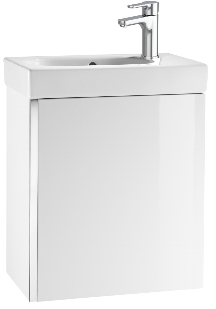 Mini Wall Hung 450mm Washbasin Unit with Basin,1 Door - Gloss White