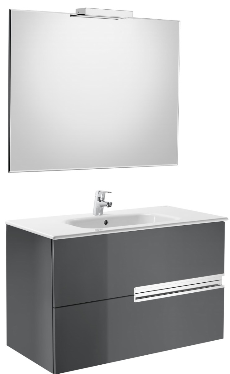 Pack (base unit, basin, mirror and LED spotlight) GLOSS ANTHRACITE GREY