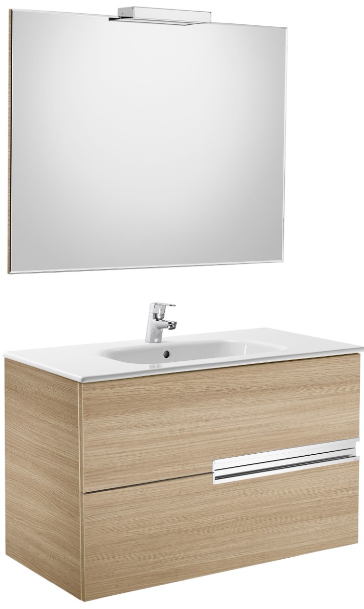 Pack (base unit, basin, mirror and LED spotlight) TEXTURED OAK