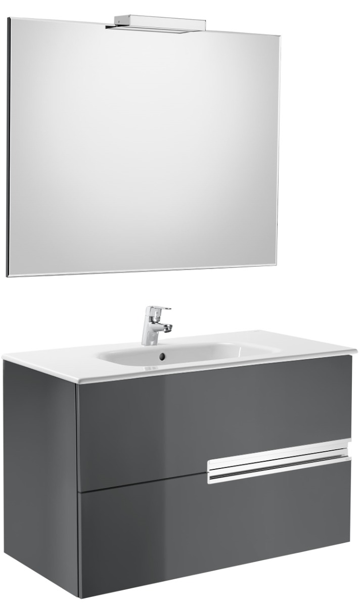 Victoria N pack (base unit, basin, mirror and LED spotlight) GLOSS ANTHRACITE GREY
