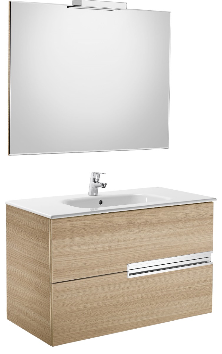 Victoria N Pack (base unit, basin, mirror and LED spotlight) TEXTURED OAK