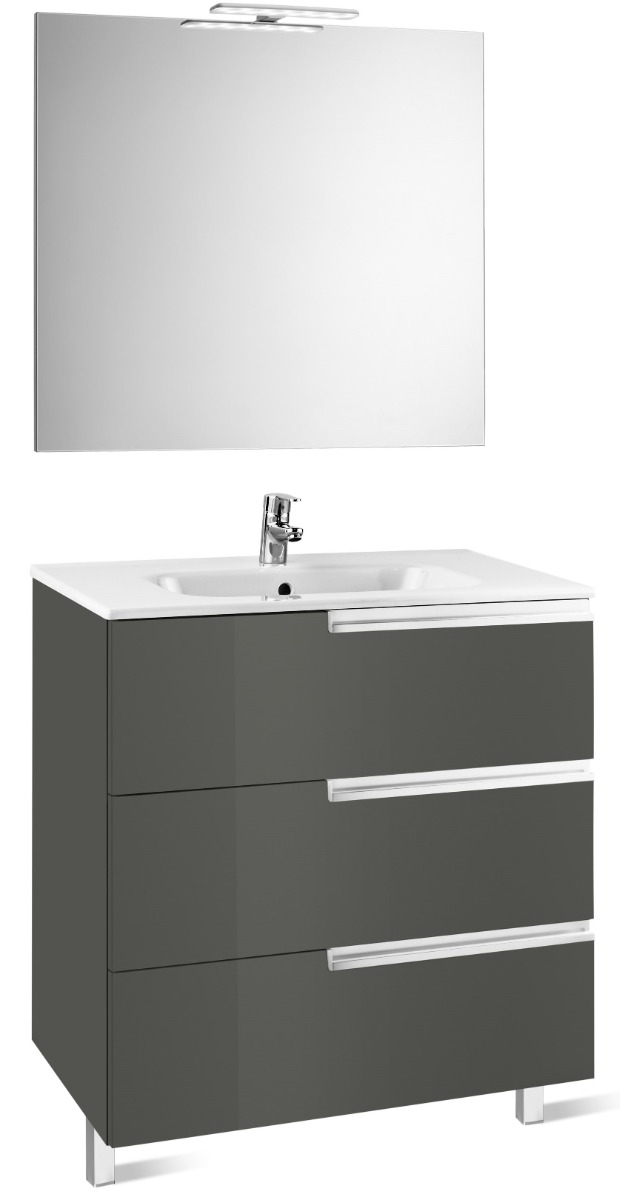 Pack Family (base unit, basin, mirror and LED spotlight GLOSS ANTHRACITE GREY