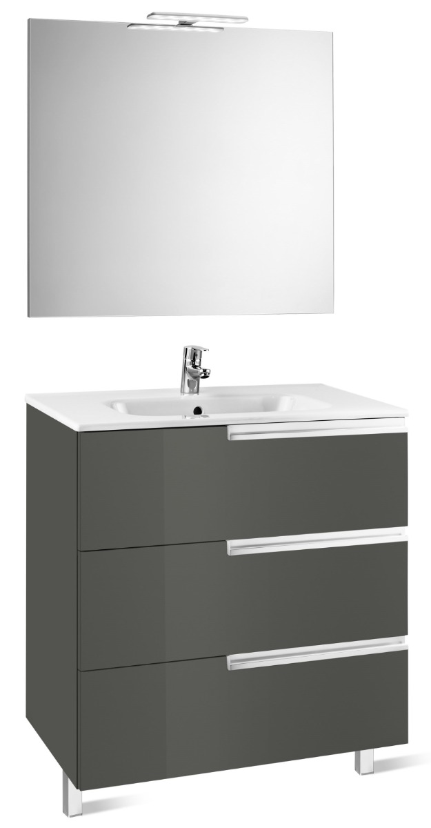 Victoria-N Pack Family (base unit, basin, mirror and LED spotlight) Gloss Anthracite Grey