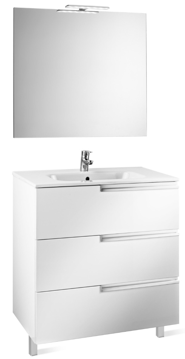 Victoria-N Pack Family (base unit, basin, mirror and LED spotlight) Gloss White