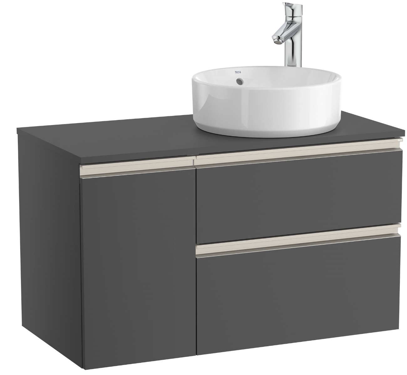 The Gap Right hand base unit with two drawers and one door On countertop basin GLOSS ANTHRACITE GREY