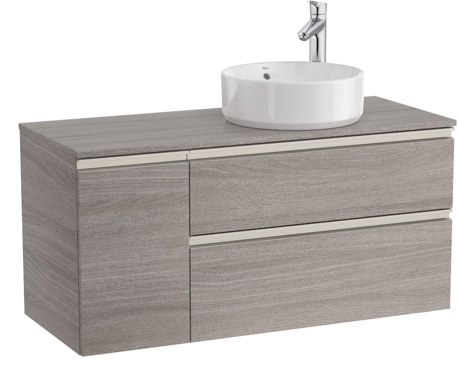 Right hand base unit with two drawers and one door for On Countertop basin