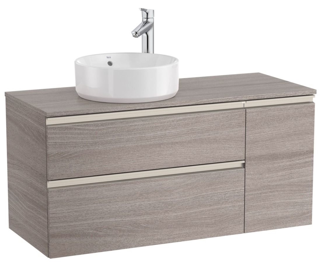 The Gap Left hand base unit with two drawers and one door for On Countertop basin City Oak