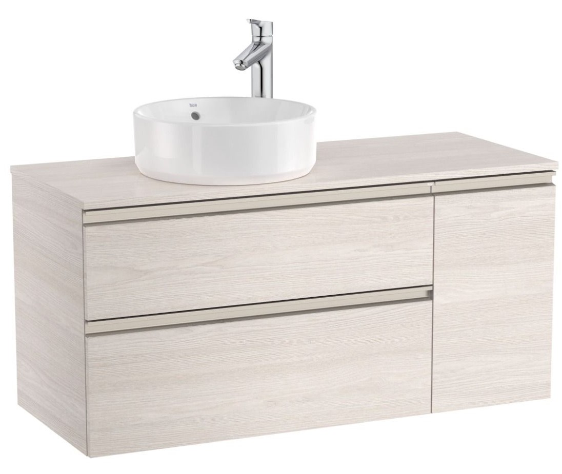 The Gap Left hand base unit with two drawers and one door for On Countertop basin Nordic Ash