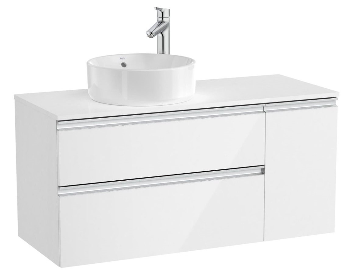 The Gap Left hand base unit with two drawers and one door for On Countertop basin Gloss White